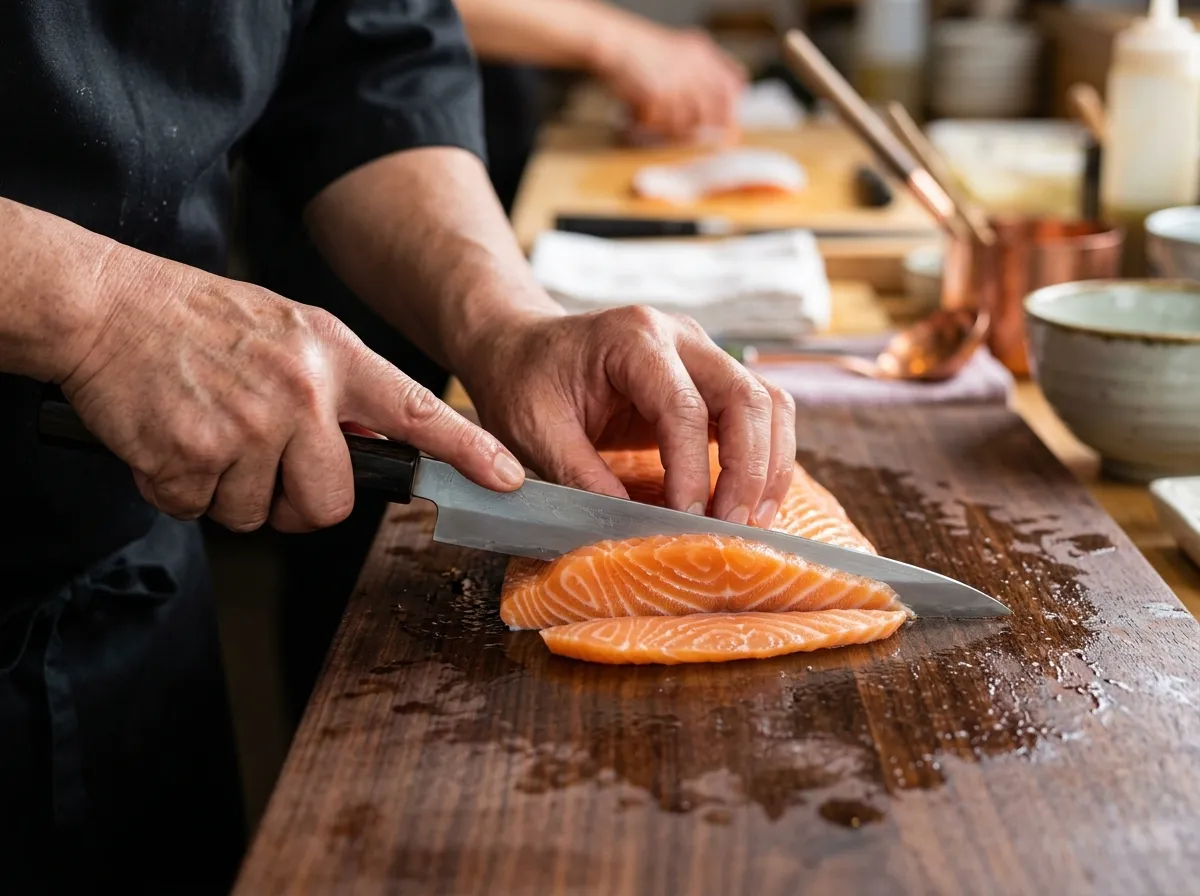 Ingredientes de sushi organizados com caderno de planejamento